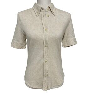 Escada Sport Button Down Short Sleeve Cream SZ 34 100% Cotton Designer Luxury